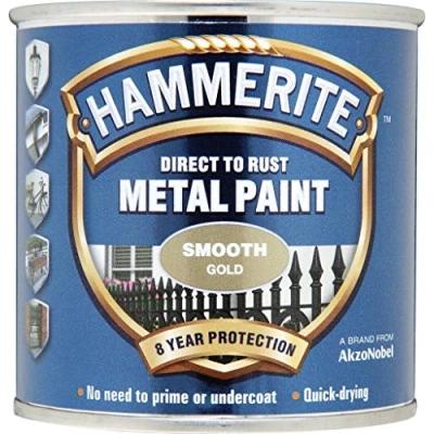 Image of Hammerite Metal Paint Smooth 250ml Gold (662558)