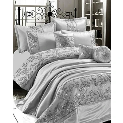 Image of EHD Gigi Embroidered Diamante Style Luxurious Matching Rectangular Filled Cushion (Silver, 30x50cm)