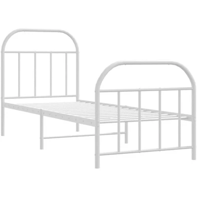 Image of vidaXL Metal Bed Frame without Mattress with Footboard White 75x190cm