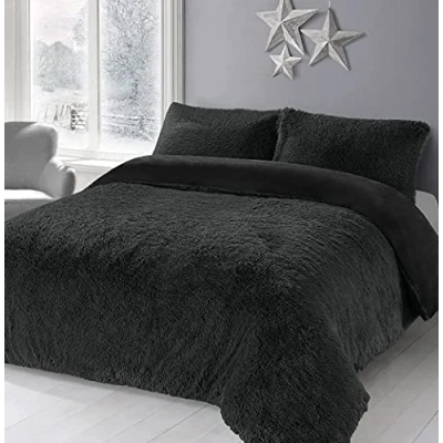 Image of Artistic Fashionista* NEW Soft Warm &amp; Cosy Teddy Bear Faux Fur Fleece CUDDLY Duvet Quilt Cover Pillowcases Bedding Set (Black, King)