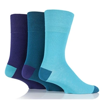 Image of 3 Pairs Mens Plain Colourburst Blues Gentle Grip Cotton Socks, UK Size 6 11