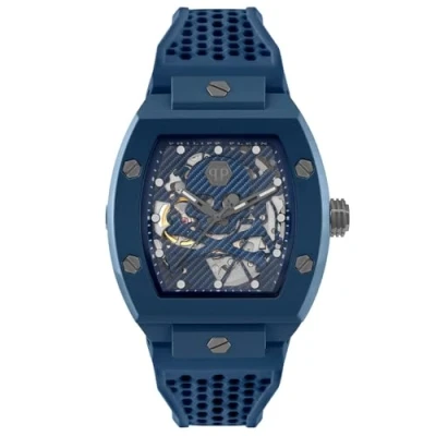 Image of Philipp Plein Men&#039;s Watch Analogue Automatic The Skeleton Ecoceramic Silicone, Blue Pwvba0323, Strap.