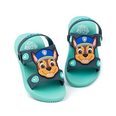 Image of Paw Patrol Boys Sandals Blue Sliders with Supportive Strap for Kids Chase The Police Dog Summer Beach Shoes Fun Rubber Slip on Pool Footwear Merchandise Gift Children and Toddlers