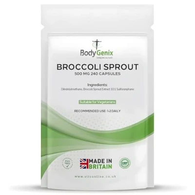 Image of BodyGenix Broccoli Sprout Extract 500mg Sulforaphane Capsules PMS Support Immune System Antioxidant Boost Natural Food Supplement 240 8 Month Supply