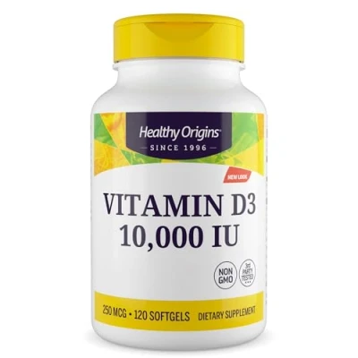 Image of Healthy Origins, Vitamin D3, Softgels Each with 10,000 IU, 120 Softgels, Gluten Free, Soy Free
