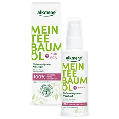 Image of alkmene My Tea Tree Oil Wash Gel Face 150 ml Pimple Reduction 100% Confirmed Natural Oil, Vegan &amp; Climate Neutral Facial Cleansing for Blemished Skin
