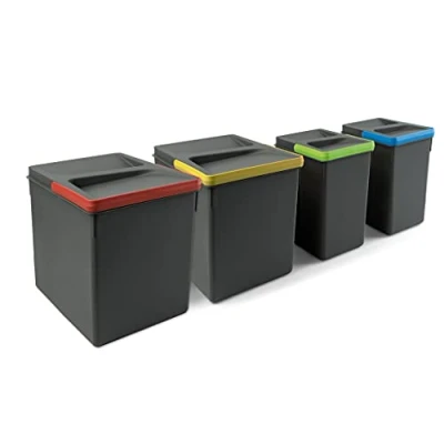 Image of Emuca Recycle Containers for kitchen drawers, Height 266mm (10,47 inch), 2x15L + 2x7L, Anthracite grey plastic, Plastic