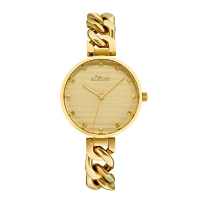 Image of s.Oliver wrist watch ladies quartz analog, with stainless steel bracelet, gold, 3 bar water resistant, comes in watches gift box, 2033522