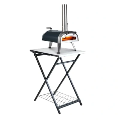 Image of Ooni Portable Folding Table Pizza Oven Cart, Metal Stainless Steel Stand, Grill Barbecue Outdoor Kitchen Table, Accessories, Camping Station