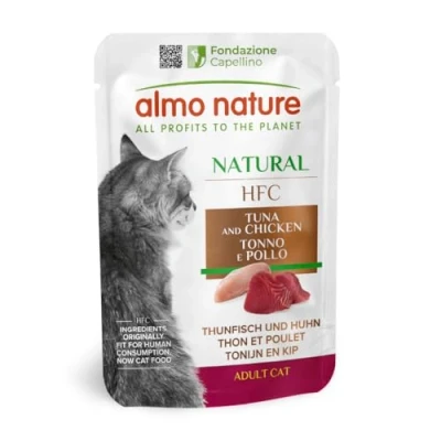 Image of almo nature HFC Natural Wet Cat Food Pouch Tuna &amp; Chicken (Pack of 24 x55g)
