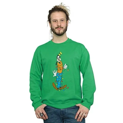 Image of Disney Men&#039;s Goofy Christmas Lights Sweatshirt Irish Green XX Large