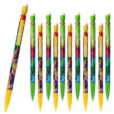 Image of 12 x BIC Matic Mechanical Pencils #2 with Eraser, HB, 0.9mm Lead, Green &amp; Yellow Tween Assorted Barrels (OEM Packed Non Retail Packaging)