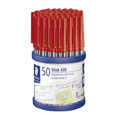 Image of Staedtler Stick 430 M2CP50 Ballpoint Pen Medium, Red, Box of 50