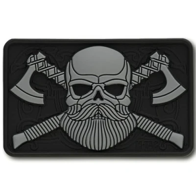 Image of M Tac Tactical Beard Skull Patch Morale for Military Gear Army Patches Clothes, Jackets, Backpacks, Hats with Hook Fasteners (Black/Grey)