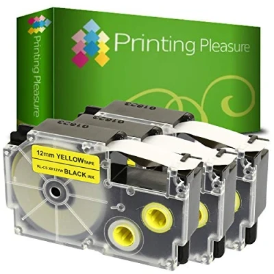 Image of 3X Compatible XR 12YW Black on Yellow (12mm x 8m) Tapes for Casio KL 60 70E 100 100E 120 200 200E 300 750 780 820 2000 7000 7200 7400 8100 8200 P1000 C500 L300