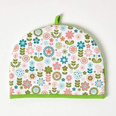 Image of HOMESCAPES Double Design Tea Cosy Retro Flower Muff Teapot Warmer 100% Cotton