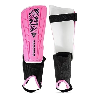 Image of Vizari Malaga Football Shin Pads Adults &amp; Kids With Superior Ankle Support Non Slip Adjustable Straps For Men and Women, Pink/Black, Small