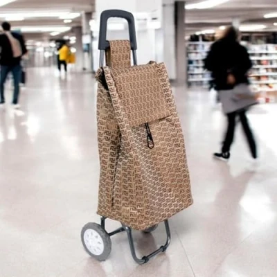 Image of Faboer 2 Wheels Foldable Lightweight Travel Shopping Trolley 2024 Model Design, Hard Wearing &amp; Foldaway Push/Pull Cart for Easy Storage Folding 47L (Light Brown)