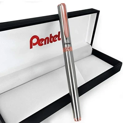 Image of Pentel Sterling Symphony Silver Barrel Rollerball Black Ink Pen