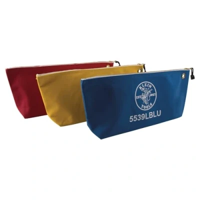 Image of Canvas Tool Bag with Zipper, Assorted Colors 3 Pack Pouch Coin Bag, Klein Tools 5539LCPAK