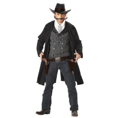Image of California Costumes 01031 Black/White X Large Gunfighter Western Adult Sized Costume, Black/White, XL