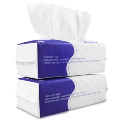 Image of Disposable Face Towel 120 Count Cotton Tissue Dry Wipes Cloths for Women, Ultra Soft CleanTowels Washing Face, Makeup Removing 20x20cm (EF Pattern)