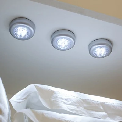 Image of Lights4fun Set of 3 Battery Under Cabinet Touch Push Spot Lights Cool White LED with Stick On Pads