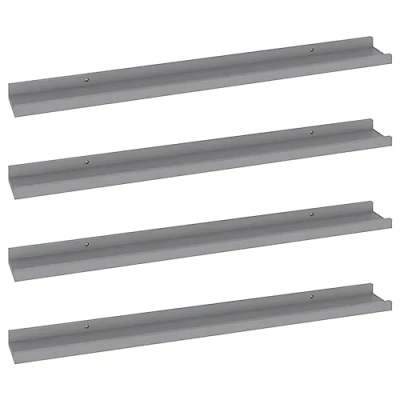 Image of vidaXL Wall Mounted Shelves, Set of 4, Grey MDF Material, Modern Style for Living Room, Bedroom, Office 80 x 9 3 cm