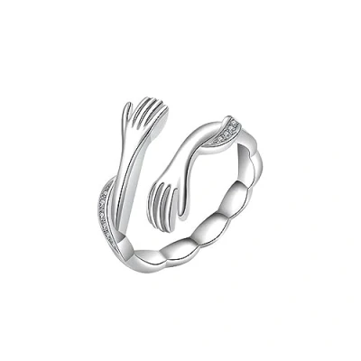 Image of KBRPEY Hug Ring for Women 925 Sterling Silver Adjustable Open Rings Embrace Thumb Hand Finger con Zircon Knuckle Wife Girlfriend Jewelry Gifts