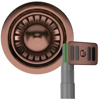 Image of Liquida SWO2CP Satin Copper Kitchen Sink Basket Strainer Waste with Overflow