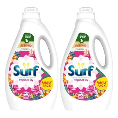 Image of Surf Concentrated Liquid Detergent Long Lasting Fragrance and Made with Natural Essential Oil Tropical Lily or Coconut Bliss Family Pack 1.62 Litre, 60 Washes (Tropical Lily, Buy 2)