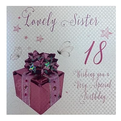 Image of white cotton cards Pink Present, Lovely Sister 18 Wishing You A Special Handmade 18th Birthday Card, White, WB190