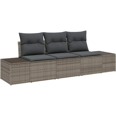 Image of vidaXL 3 Piece Garden Sofa Set with Cushions Grey Poly Rattan