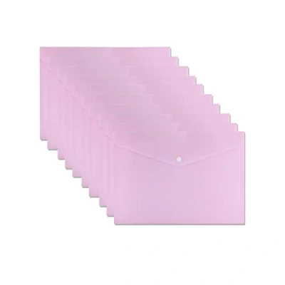 Image of 30 Pcs A5 Pastel Pink Colour Plastic Wallets Folder Documents Files Holder with Press Stud Button Polypropylene Document Clear Wallet Envelope