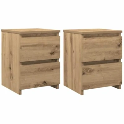 Image of vidaXL Bedside Cabinets 2 pcs Drawer Nightstands Artisan Oak, Engineered Wood Bedroom Living Room Furniture 30x30x40cm
