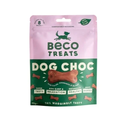 Image of Beco Dog Treats 70g x 10 Packs, Choc with Carob, Chamomile &amp; Quinoa, High Protein, Low Calorie, Plant Based
