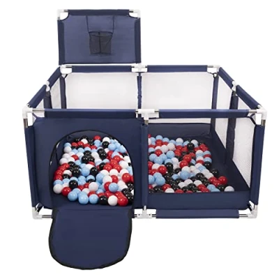 Image of Selonis Square Play Pen Filed with 200 Balls Basketball, Blue:Black/White/Red/Babyblue