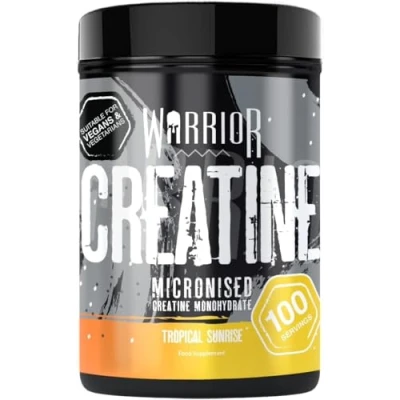 Image of Warrior Creatine Monohydrate Powder 500g Micronised for Easy Mixing and Consumption Proven to Improve Physical Performance/Recovery, 5g Servings (Tropical Sunrise)