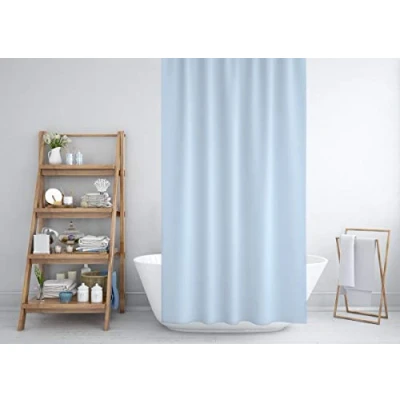 Image of beytug Quality extra long fabric shower curtain 180cm wide x 200cm drop rings included (Sky Blue)
