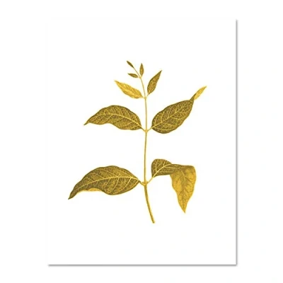 Image of Wee Blue Coo Botanics Gold And Grey Leaves Large White Framed Art Print Wall Poster 18x24 inch