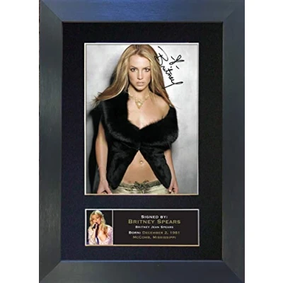 Image of BRITNEY SPEARS Signed Autograph Mounted Photo Reproduction PRINT A4 Very Rare (297 x 210mm) #238 (Black Frame)