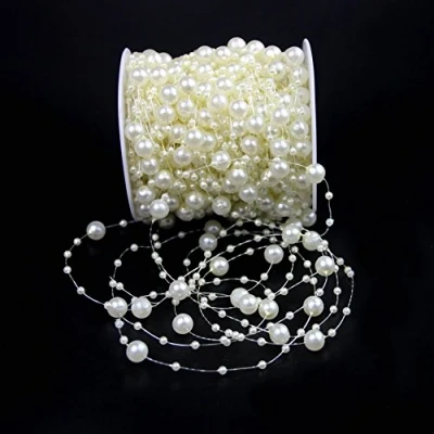 Image of 30Metre Fishing Line Artificial Pearls String Beads Chain Garland Flowers Wedding Party Decoration,Party Supplies (Ivory)