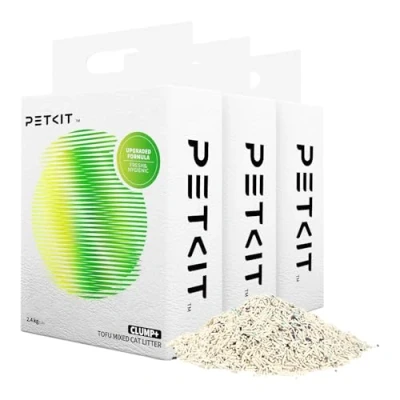 Image of PETKIT Upgraded Clump+ Tofu Mixed Cat Litter, Ultra Absorbent and Fast Drying, 100% Natural Ingredients Odor Eliminating Clumping Dust Free Low Tracking, Flushable (5.2lbx3bags)