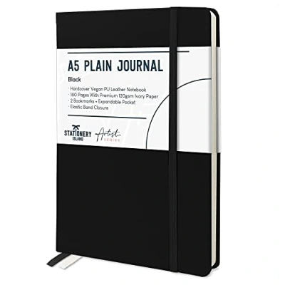 Image of STATIONERY ISLAND A5 Unlined Notebook,Plain Notebook Hardcover with 120gsm Premium Thick Paper, 180 Pages Hardback Blank for Writing, Working, Study, Planning, Diary, Journaling