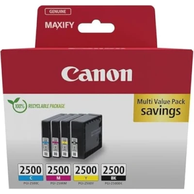 Image of Canon PGI 2500 C M Y BK Pack of 4 cartridges (Black Cyan Magenta Yellow) Genuine (Recycled Cardboard Multipack)