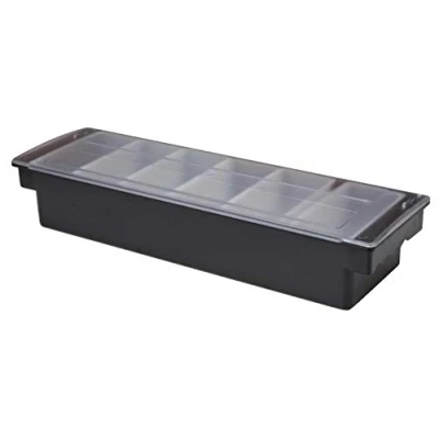 Image of We Can Source It Ltd 6 Part Black Plastic Condiment Holder Bar and Cocktail Fruit Storage