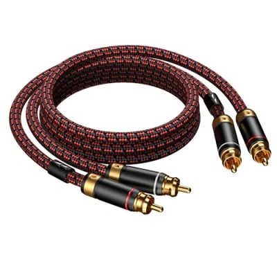Image of Primeda Audiophiles RCA Cable, 6.5ft/2m 2 male to Stereo Audio Cable Cord (Hi Fi Sound) for Home Theater, Subwoofer, HDTV, Amplifiers, Hi Systems, Car Audio, Speakers