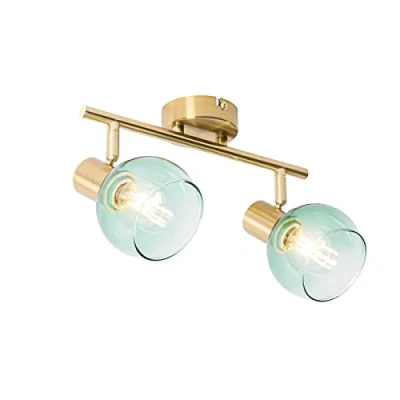 Image of Qazqa Art Deco Spotlight Ceiling Gold with Green Glass 2 Way Light Vidro Suitable for LED E14 Steel Surface Mounted spotway Living Room I Kitch