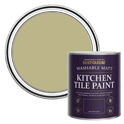 Image of Rust Oleum Green water resistant Kitchen Tile Paint in Matt Finish Sage 750ml