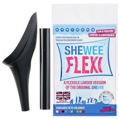 Image of SHEWEE Flexi the Original Female Urinal Made in UK Reusable, Flexible &amp; Portable Urination Device. Festival, Camping, Car, Hiking Essentials for Women. Stand to Pee Funnel Black